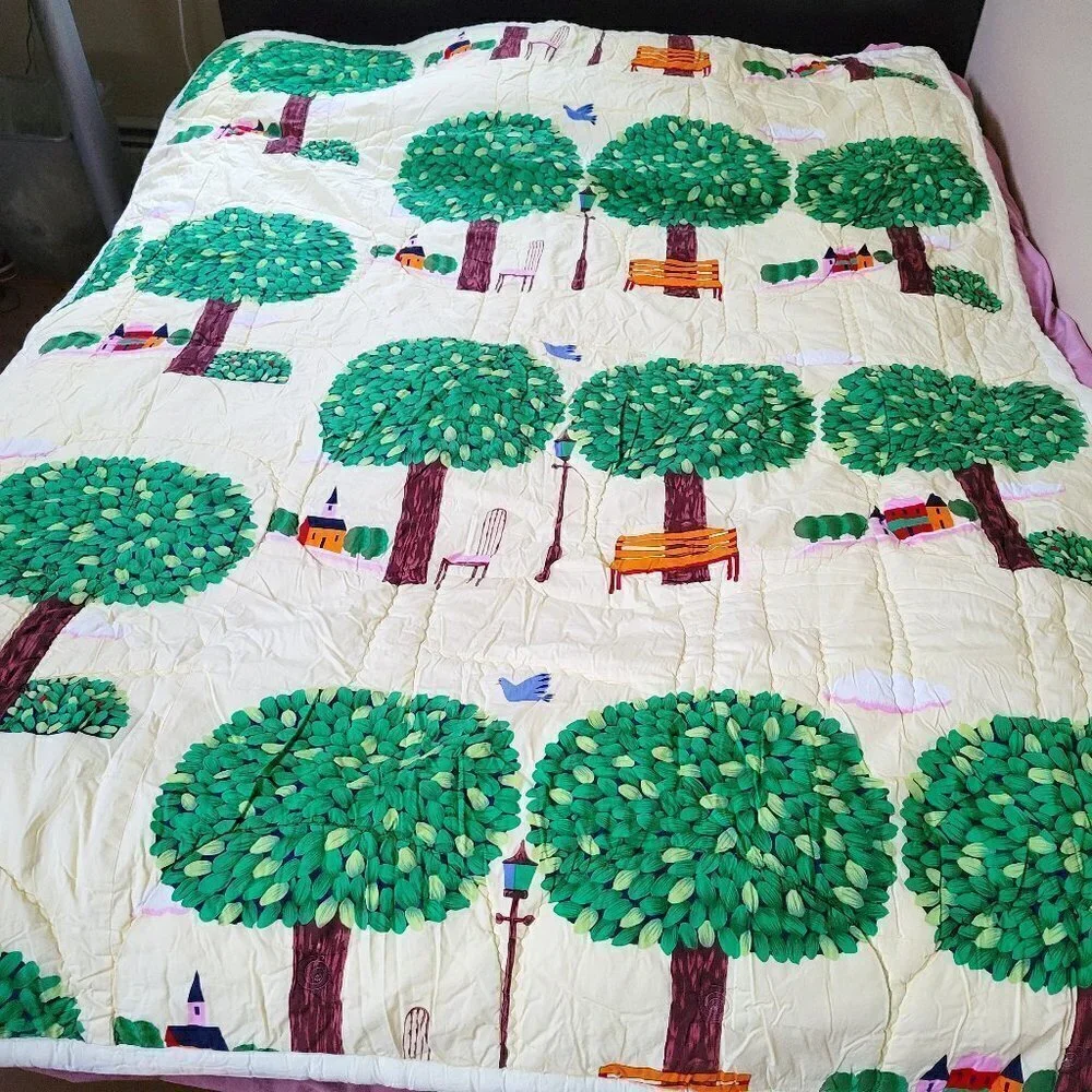 Full Size Children Tree House Colorful Yellow Graphic Print Cozy Quilted Blanket